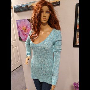 Aeropostale Light Blue Fuzzy Knit Oversized Sweater Size Small